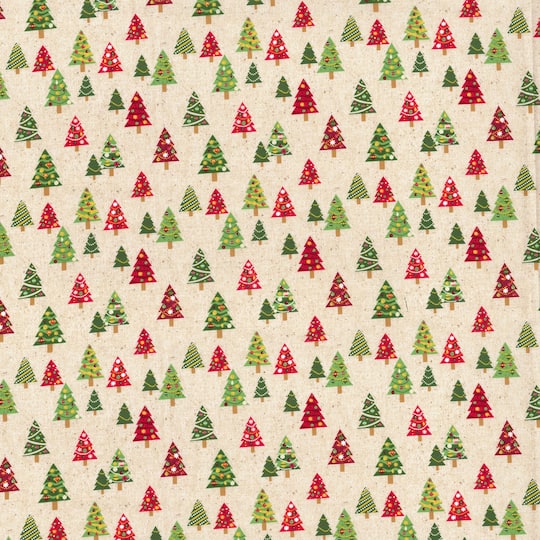 Fabric Traditions Christmas Trees Natural Glitter Cotton Fabric